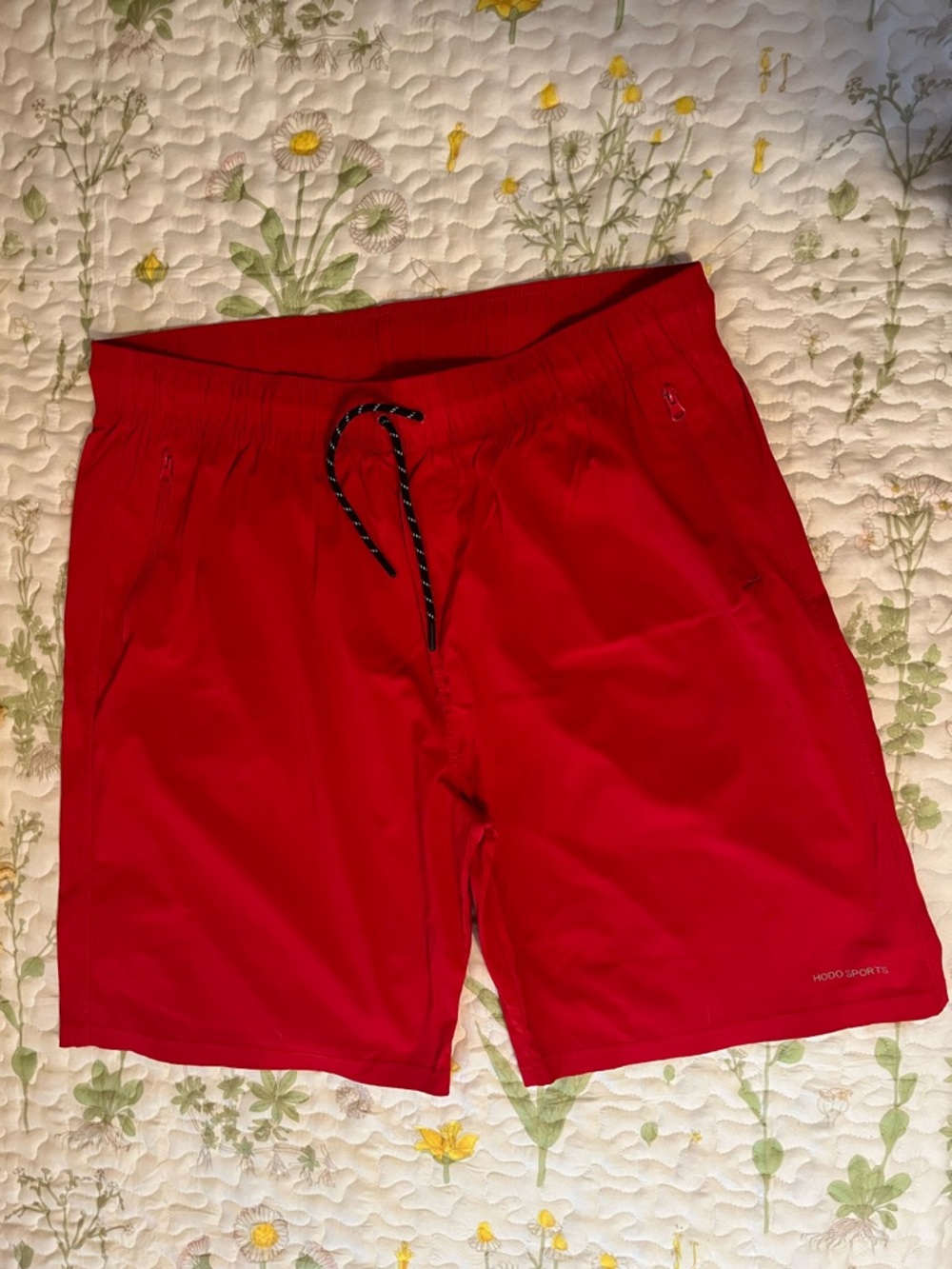 Red Athletic Drawstring Swim Shorts